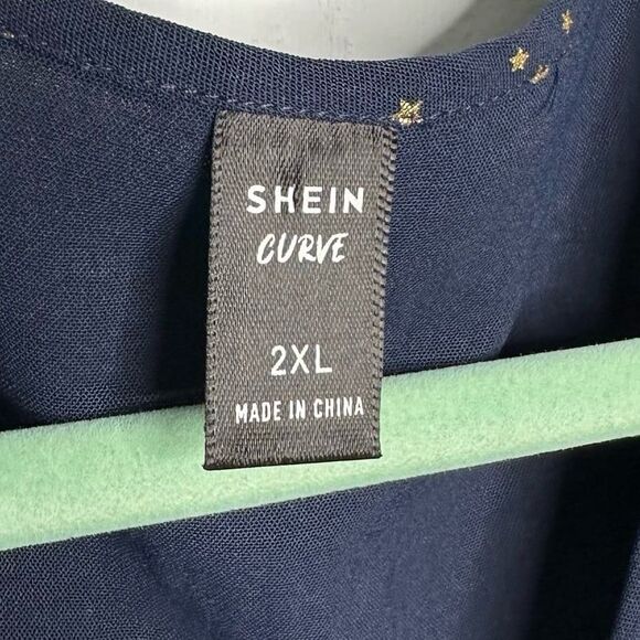 SHEIN Curve Navy Blue Gold Star Print Dress Plus Size 2XL - Picture 6 of 11